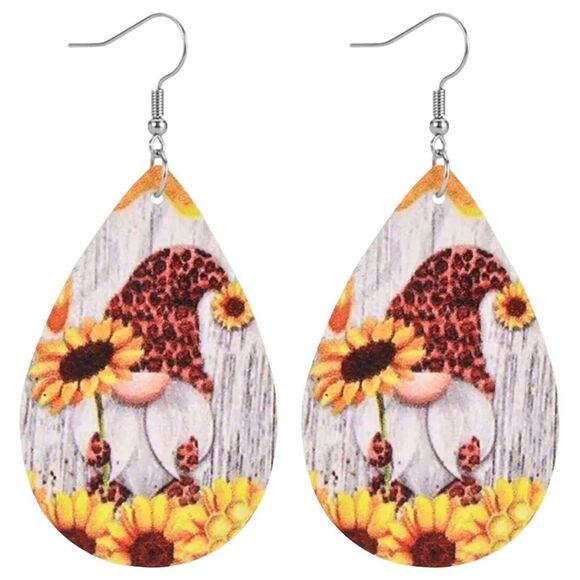 AUTUMN FALL Thanksgiving Gnome Sunflower Dangle Drop Earrings Pumpkin Jewelry - Picture 1 of 3